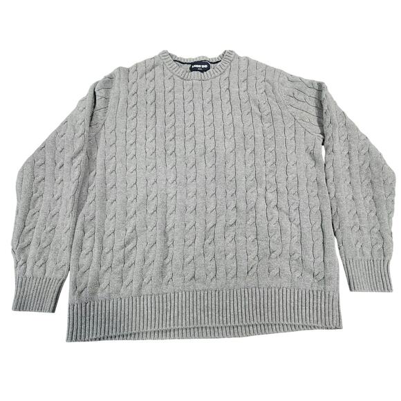 Lands' End Cable Knit Fisherman Sweater Mens  Gray Chunky Heavy Cotton Size XL - Picture 1 of 7